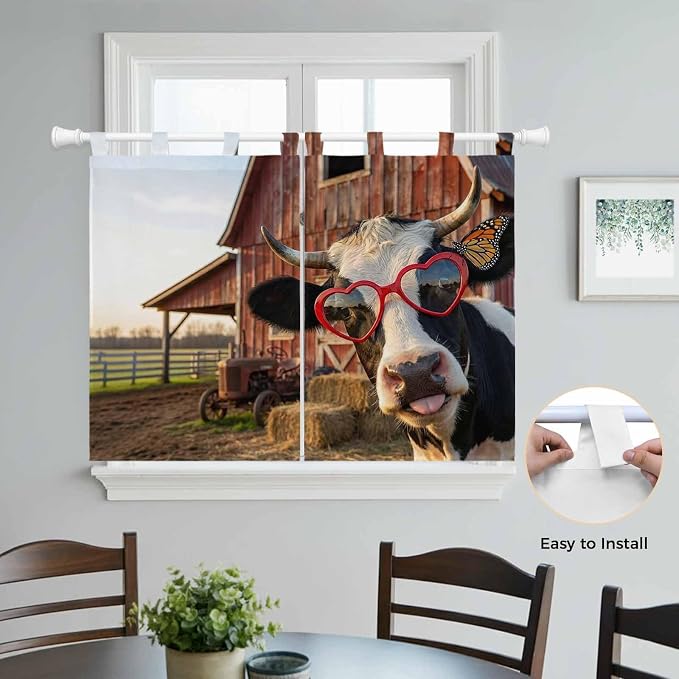 Farm Cows Kitchen Curtains 45 Inch Length, Short Cafe Window Curtains Tab Top - Image 4