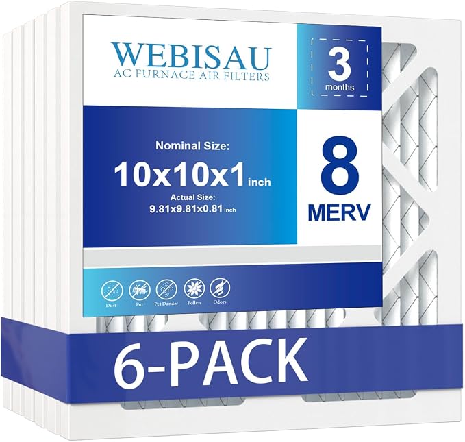 10x10x1 Air Filter MERV 8 MPR 600 6Pack Furnace Filters Pleated HVAC AC Furnace by WEBISAU