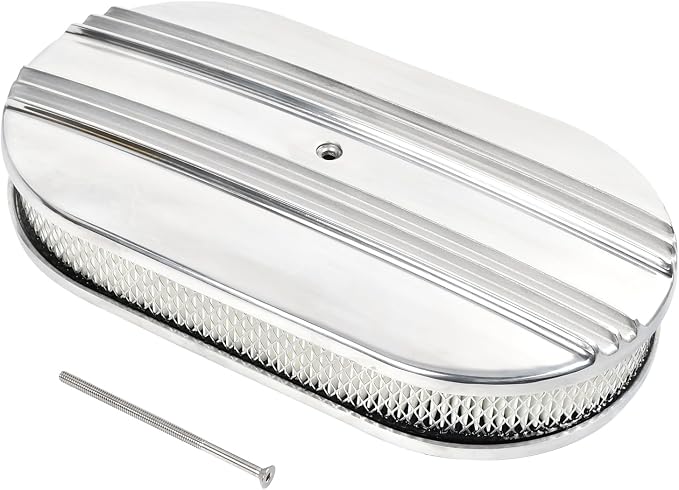 15" Polished Aluminum Air Cleaner Assembly Kit Alloy Oval Partial Half Finned by TBAPFS