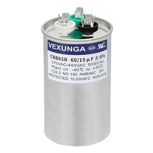 VEXUNGA 60/15 uF 60+15 MFD 370VAC or 440VAC Dual Run Start Round A/C Capacitor by VEXUNGA