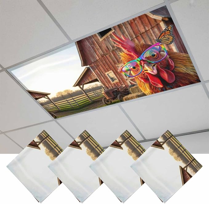 2x4 ft Fluorescent Light Cover for Ceiling Farm Funny Chicken Magnetic Light by Unknown