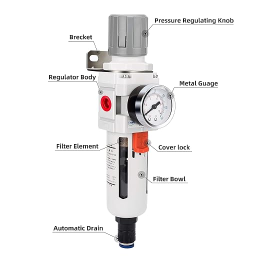 NANPU 1/2" NPT Compressed Air Filter Regulator Combo Piggyback, Auto Drain - Image 2