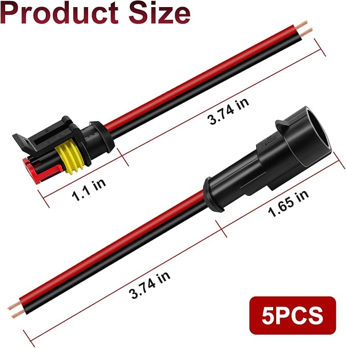 5Pcs Car Waterproof Electrical Connector, 2 Pin Connector, 16 AWG 2 Wire - Image 2