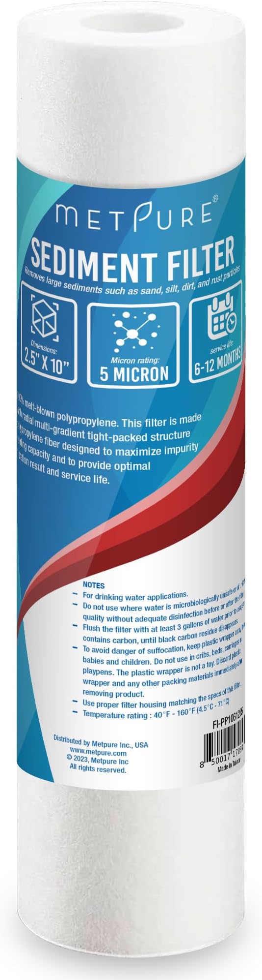 Metpure 6-Pack Sediment Filter 2.5"x10" 5 Micron Multi-Gradient Cartridge - Image 6