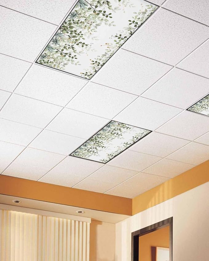 Fluorescent Light Covers for Ceiling Lights Sage Green Eucalyptus Leaves - Image 2