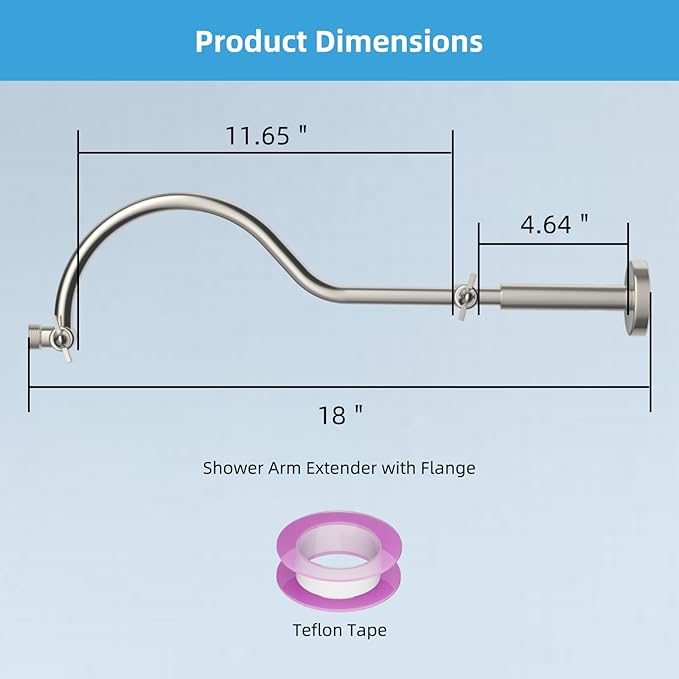 Hibbent All Metal Upgraded 18'' Shower Head Extension Arm, Shower Arm with Flange, Brass Flexible Height & Angle Adjustable Shower Extender with Lock Joint, Universal Connection, Brushed Nickel