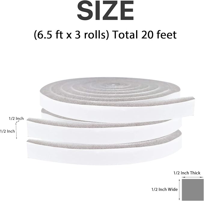 Foam Weather Stripping-3 Rolls, 1/2 Inch Wide X 1/2 Inch Thick Total 20 Feet - Image 2