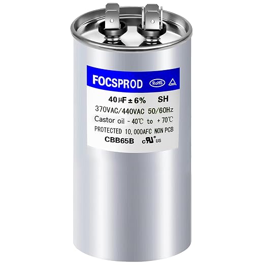 FOCSPROD 40 uF 40 MFD ±6% 370V/440V CBB65B AC Capacitor, Single Run Round by FOCSPROD