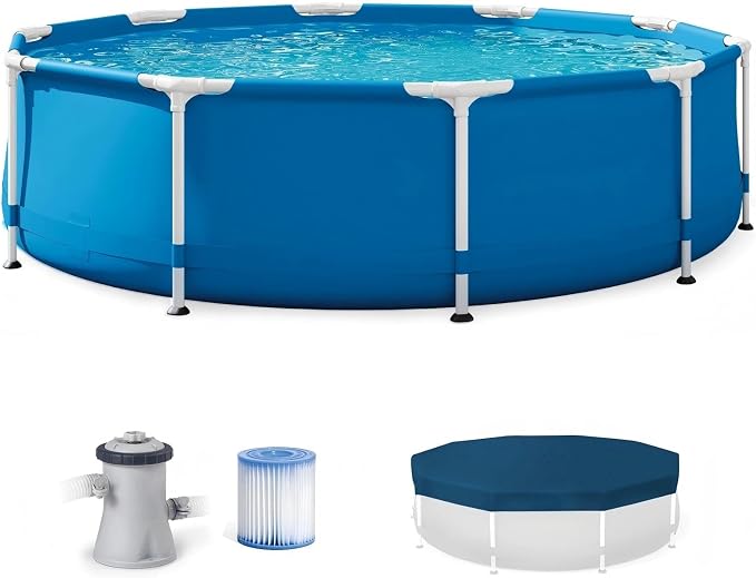 10ft x 30in Round Metal Frame Above Ground Pool, W/Filter Pump and Cover | by IJOWEEN