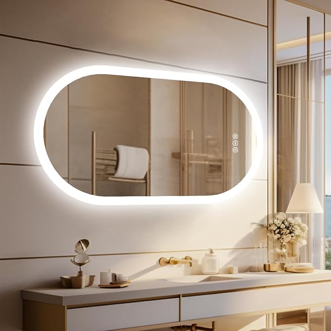 LUVODI Lighted LED Bathroom Mirror: 48x24IN Wall Mounted Dimmable 3 Colors by LUVODI