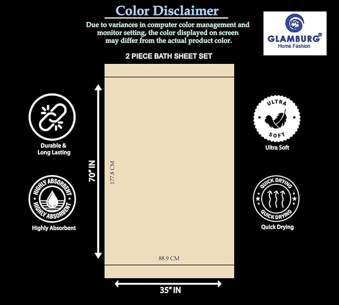 GLAMBURG Premium Cotton Oversized 2 Pack Bath Sheet 35x70-100% Pure Cotton - Ideal for Everyday use - Ultra Soft & Highly Absorbent - Machine Washable - Burgundy