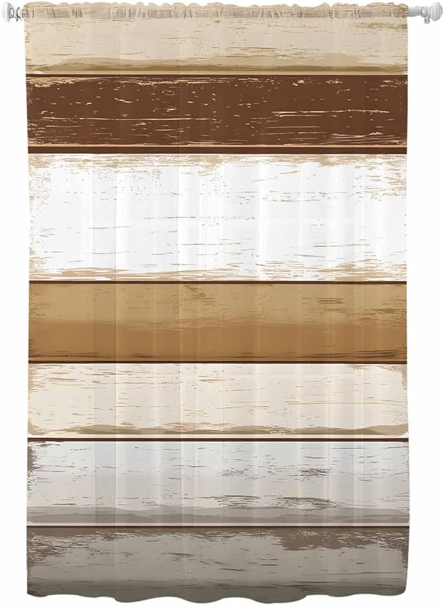 Sheer Curtains 72 Inches Long, Vintage Country Geometric Striped Privacy Voile by Unknown