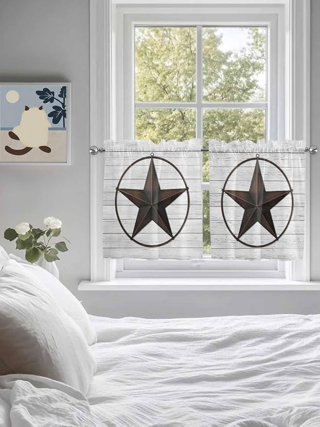 Vintage Farm Western Star Window Valance Curtains, 2 Panel - Image 2
