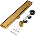 Linear Shower Drain, 304 Stainless Steel with Adjustable Leveling Feet, Hair Strainer,Reversely Install Place to Create an Invisible Floor Drain - Gold -16-Inch