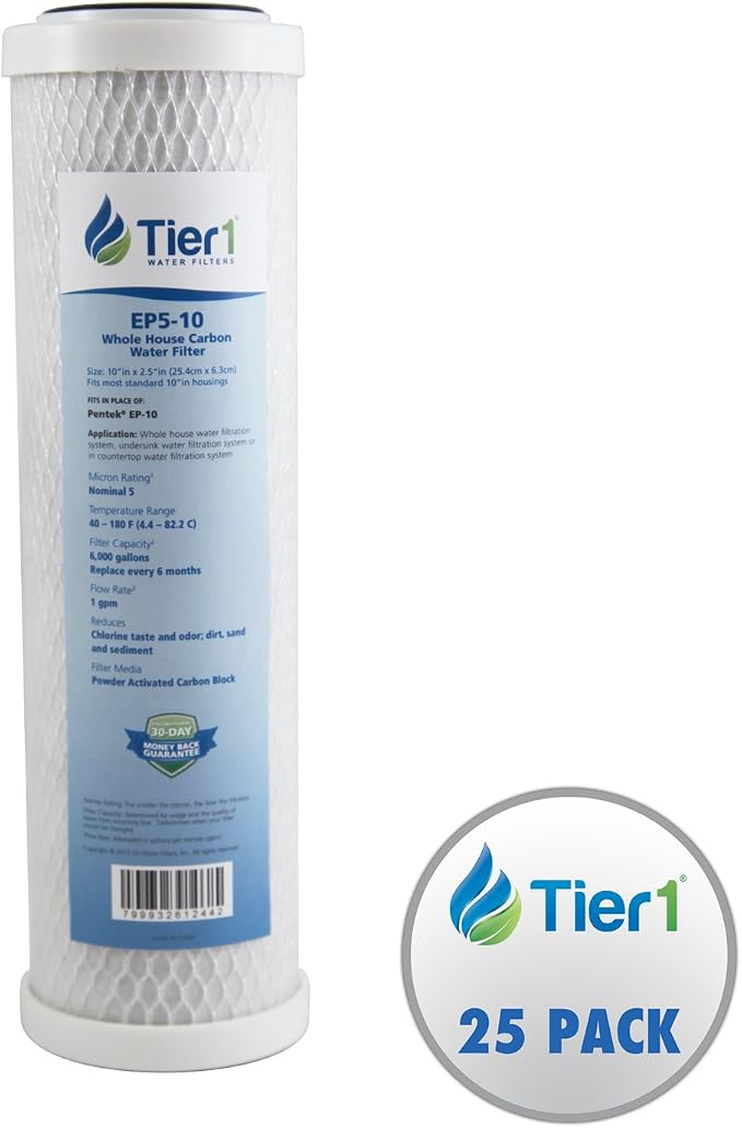 Tier1 5 Micron 10 Inch x 2.5 Inch | 25-Pack Whole House Carbon Block Water - Image 2