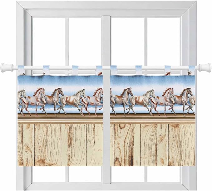 Western Horse Kitchen Curtains 24 Inch Length, Small Window Curtains Tab Top by Unknown