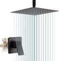 POP SANITARYWARE Matte Black Shower Faucet Set, Bathroom Rainfall Shower System with Stainless Steel Metal Showerhead, Single Function Shower Trim Kit with Rough-in Valve