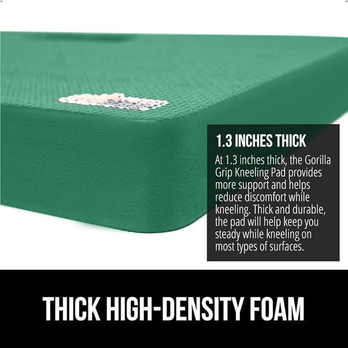 GORILLA GRIP Extra Thick Patent Pending Soft Foam Kneeling Pad, 2 PK, Supportive Large Cushion Knee Pads for Gardening, Baby Bath, Dirt and Water Resistant, Workout and Garden Supplies, 17.5x11, Green
