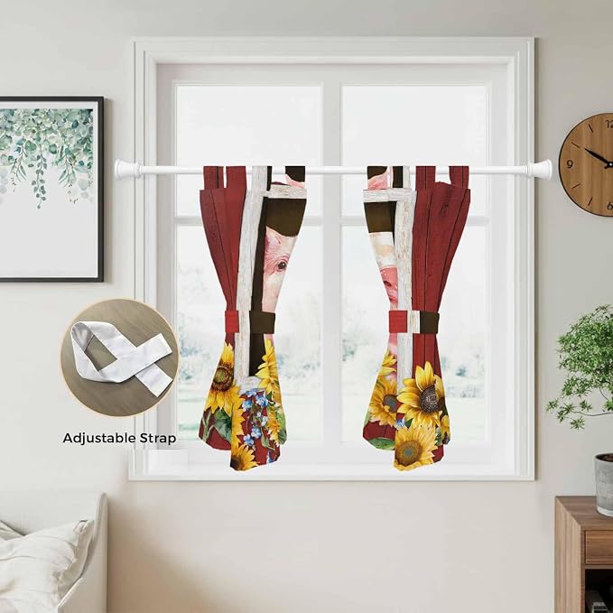 Pigs Sunflowers Bedroom Curtains 63 Inch Length, Window Curtains Tab Top - Image 5