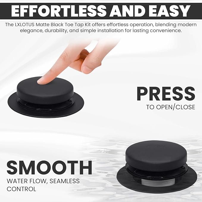 LXLTOUS Matte Black Toe Tap Bathtub Trim Set with Two-Hole Overflow Faceplate, Replacement Tub Drain Kit with 2-Hole Overflow Cover and Universal Fine/Coarse Thread, Fits 1-3/8" and 1-1/2"