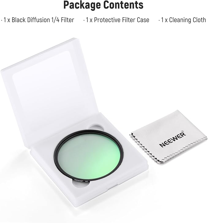 NEEWER 43mm Black Diffusion 1/4 Filter Dreamy Soft Cinematic Camera Lens Effect - Image 8