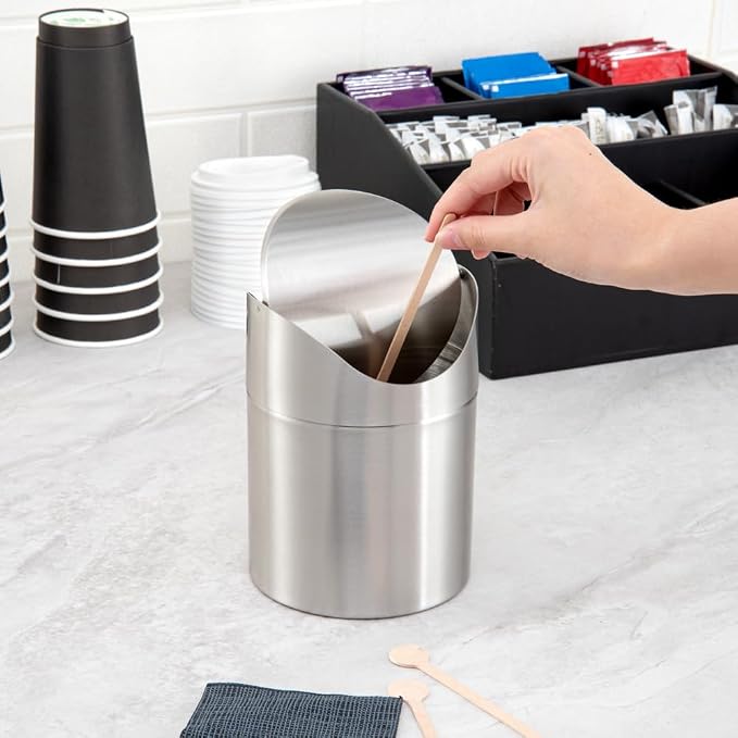 Restaurantware RW Clean 0.4 Gallon Countertop Garbage Can 1 Compact Mini Trash - Image 5