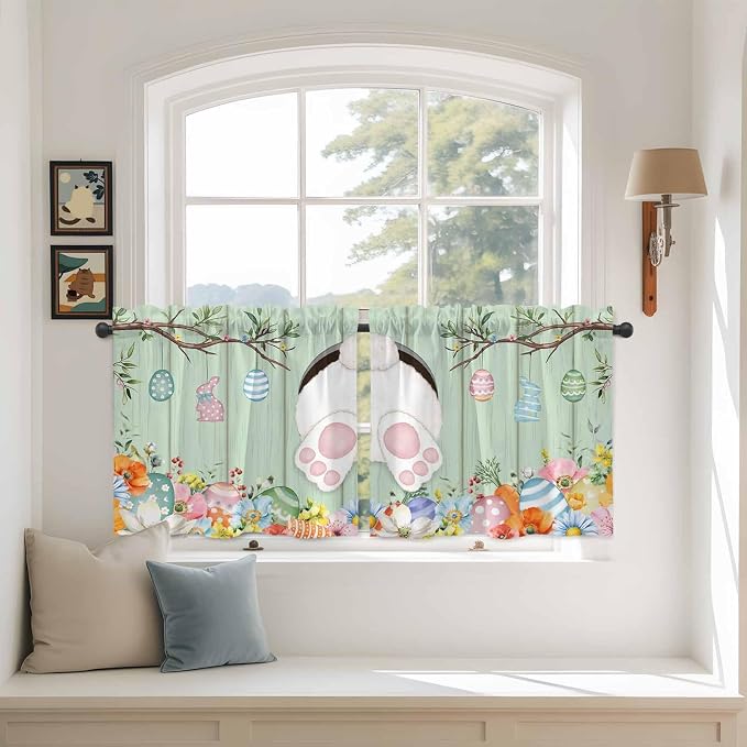 Easter Kitchen Tier Curtains 24 Inch Long 2 Panel Set, Rod Pocket Cafe Small by Unknown