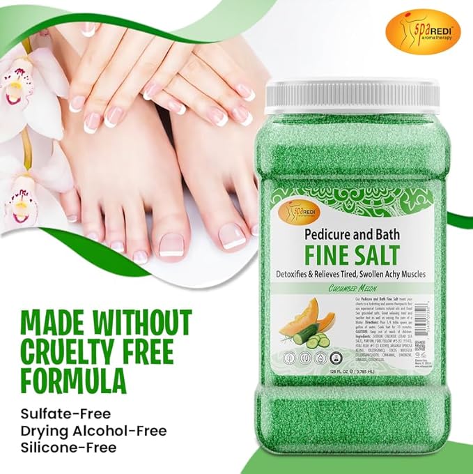 SPA REDI - Detox Foot Soak Pedicure and Bath Fine Salt, Cucumber and Melon, 128 Oz - Made with Dead Sea Salts, Argan Oil, Coconut Oil, and Essential Oil - Hydrates, Softens and Moisturizes