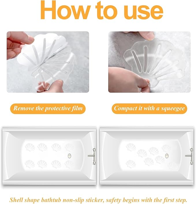 Clear Bathtub Stickers Non Slip, Shell Shaped Tubs Safety Shower Treads, Adhesive Sticker for Bathroom Bathtub, Shower Floor(12Pcs)