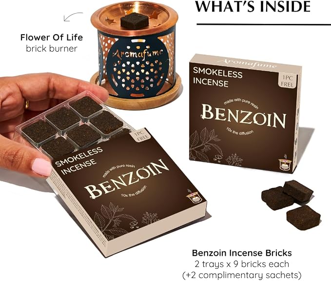 Benzoin Incense Bricks & Flower of Life Exotic Incense Burner by Aromafume | 2 - Image 2
