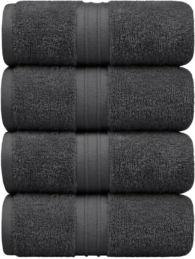 Hand Towels Set of 4 - Terry Cloth & Absorbent, Large (16"x 28") 100% Cotton, Soft, Cozy - Versatile, Perfect as Cozy Hand Towel Set, Hotel Quality Towels, Face Cloths - Anthracite