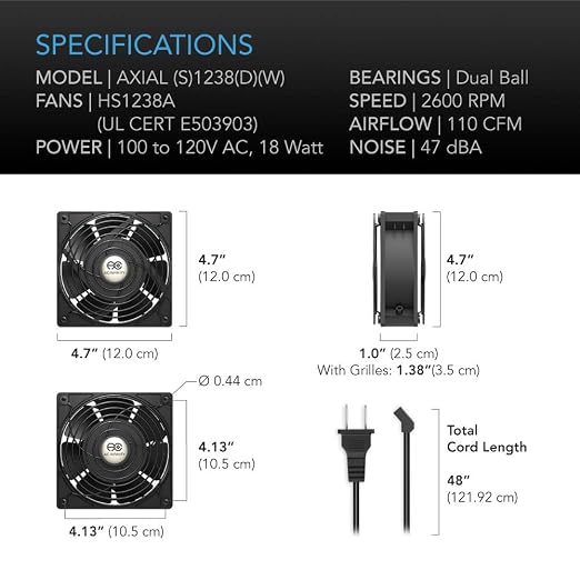 AC Infinity AXIAL S1238, 120mm Muffin Fan - Image 6