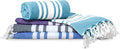 Turkish Cotton Beach Towel Pack of 4 & 1 Boho Tote Bag - Hammam Towels - No Shrink - Quick Dry - Lightweight - Sand Free - Camping - Pool - Beach Essentials - Blue,Gray,Purple, Navy (40"x70")
