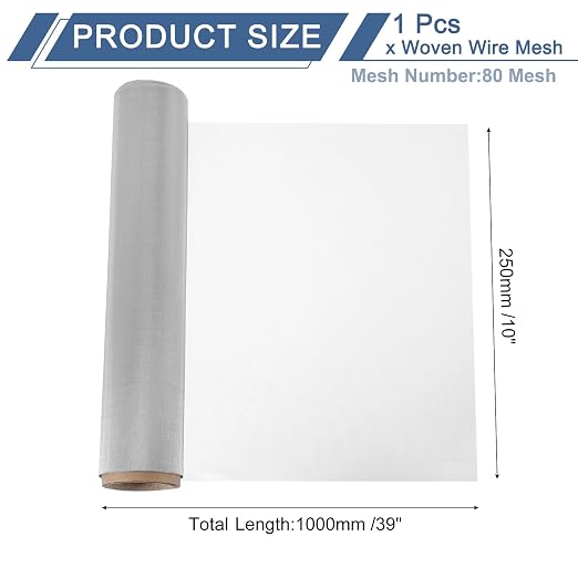 uxcell 80 Mesh 39" x 10" Woven Wire Mesh, 316 Stainless Steel Air Vent Filter - Image 2