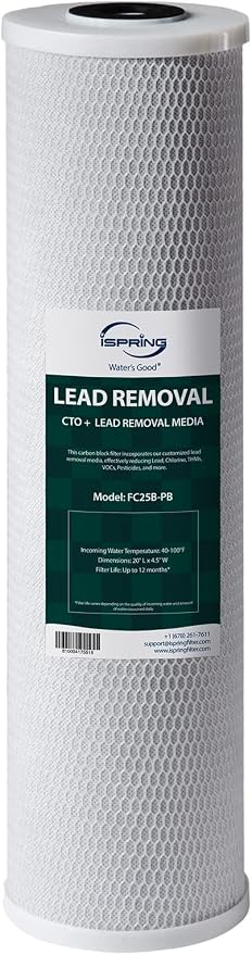 iSpring FC25B-PB 4.5” x 20” Lead, Chlorine Reducing Whole House Water Filter by iSpring