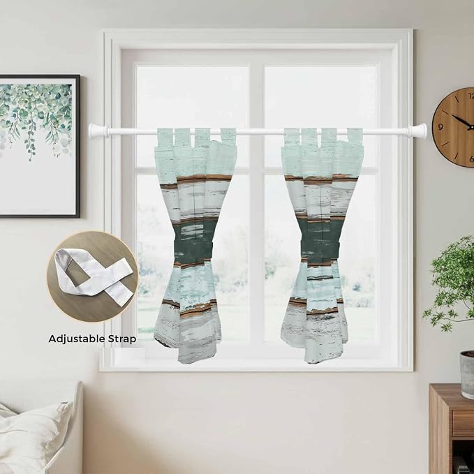 Blue Teal Bedroom Curtains 63 Inch Length, Window Curtains Tab Top, Vintage - Image 5