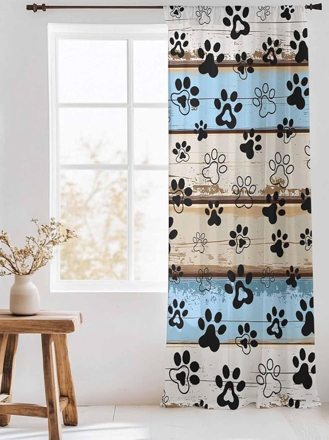 Sheer Curtains 96 Inches Long, Vintage Farmhouse Rustic Wooden Grain Privacy - Image 3