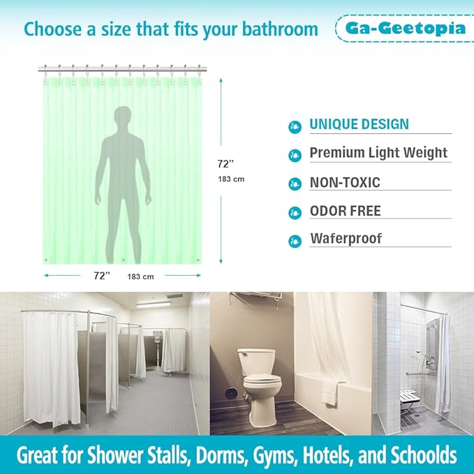 Ga-Geetopia EVA 3D Green Pearl Water Cube Plastic Shower Curtain Liner - Premium Lightweight 72" x 72" Bathroom Shower Showroom Curtain Liner with Rustproof Metal Gromments and Weighted Magnet