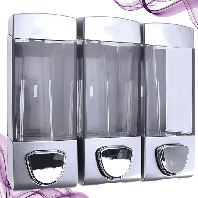 ARTIBETTER Wall-Mounted Shampoo Dispenser and Shower Gel Pump, Three-Chamber Lotion Dispenser Bottle with Spring Release, Bathroom Soap Conditioner Holder for Residential and Commercial Use