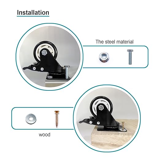 Caster Wheels - 3 Inch Casters Set of 8 Heavy Duty, BOSGEOT Locking Industrial - Image 4