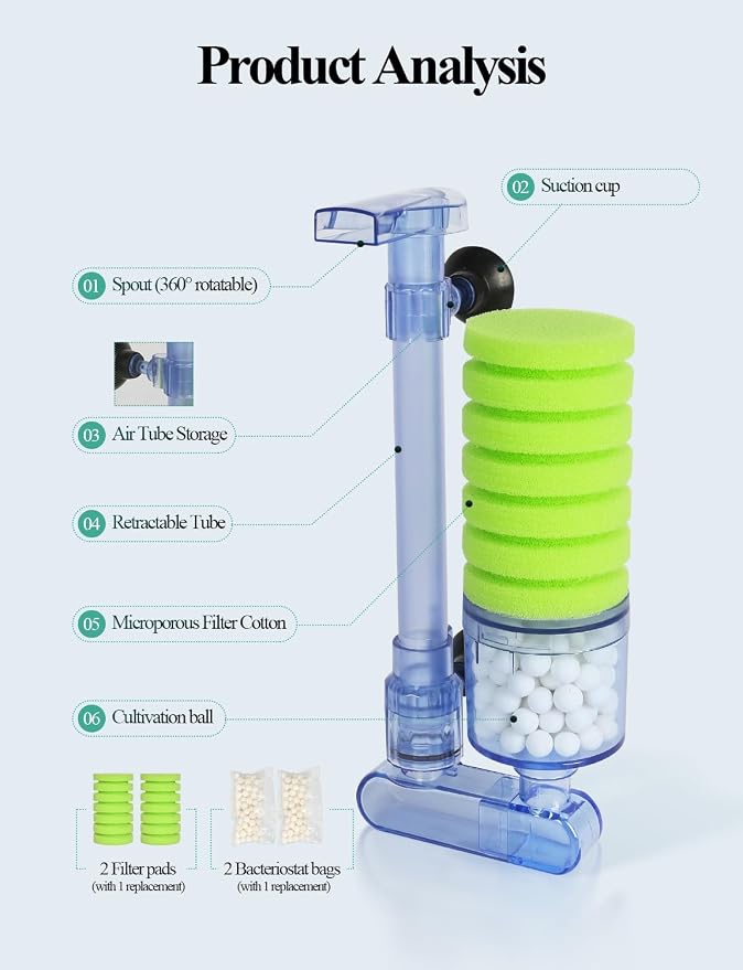UPETTOOLS 10-40 Gla Aquarium Sponge Filter Ultra Quiet Aquarium Air Pump Bio - Image 3