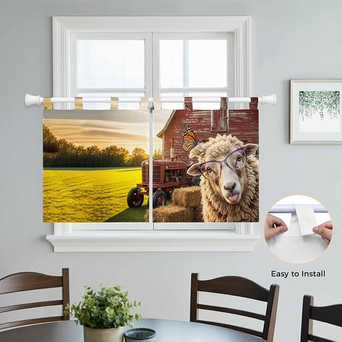 Farm Sheep Kitchen Curtains 36 Inch Length, Small Window Curtains Tab Top - Image 4