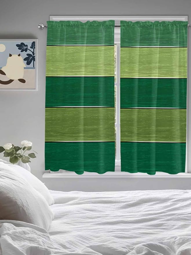 Farm Retro Green Wood Grain Window Valance Curtains, Rustic Wooden Plank - Image 4