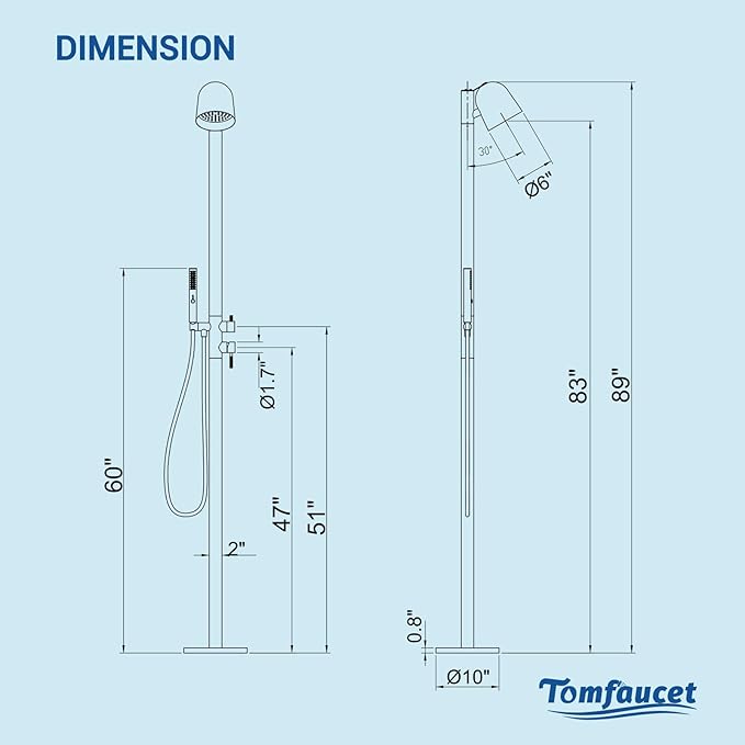 Freestanding Outdoor Shower Faucet Set, Outdoor Shower Kit with 3-Function Handheld Shower and Rain Shower, Stainless-Steel Outdoor Shower System for Patio, Pool, Garden - Brushed Nickel