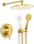HammerHead Solid Metal Rain Shower System Set with Handheld and 10" Rainfall Head, Shower Valve and Trim Kit, 2-Handle Shower Faucet Set with 2 Way Diverter Body – Brushed Gold