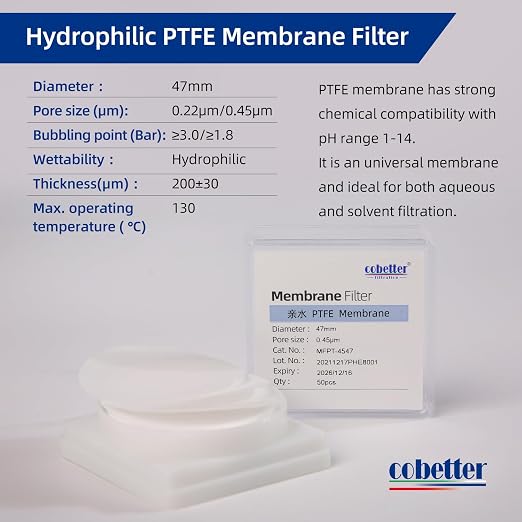 100 Pieces/Pack PTFE Disc Membrane Filters Hydrophilic 47mm Diameter 0.22µm - Image 2