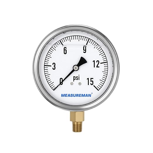 MEASUREMAN Glycerin Filled Plumbing Pressure Gauge 0-15psi Stainless Steel Case by MEASUREMAN