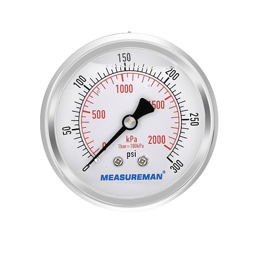 MEASUREMAN 2-1/2 inch Dial Size, Liquid Filled Pressure Gauge, 0-300psi/2000kpa by MEASUREMAN