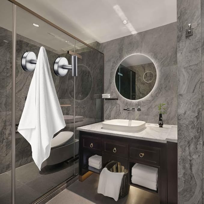 DGYB Large Suction Cup Hooks for Shower Set of 4 - Brushed Nickel Towel Hooks for Bathrooms - Stainless Steel Removable Wall Hooks - 15 Lb Heavy Duty Hanging