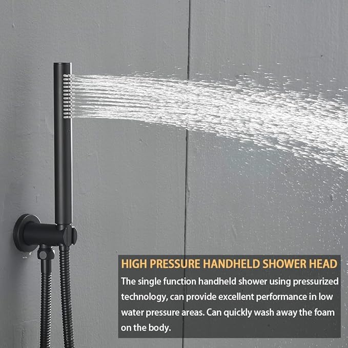 Matte Black Round Shower Faucet Set with Body Jets 12 Inch Shower Head Handheld Shower Combo Set High Pressure Ceiling Mount with Rough-in Valve